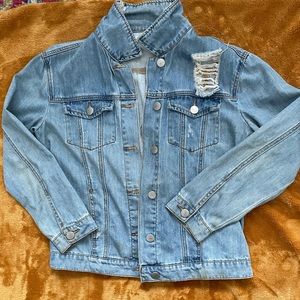 Distressed Star Denim Jean Jacket Medium